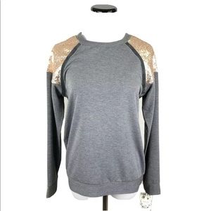 LDLA Gray Sweatshirt Top Rose Gold Sequin